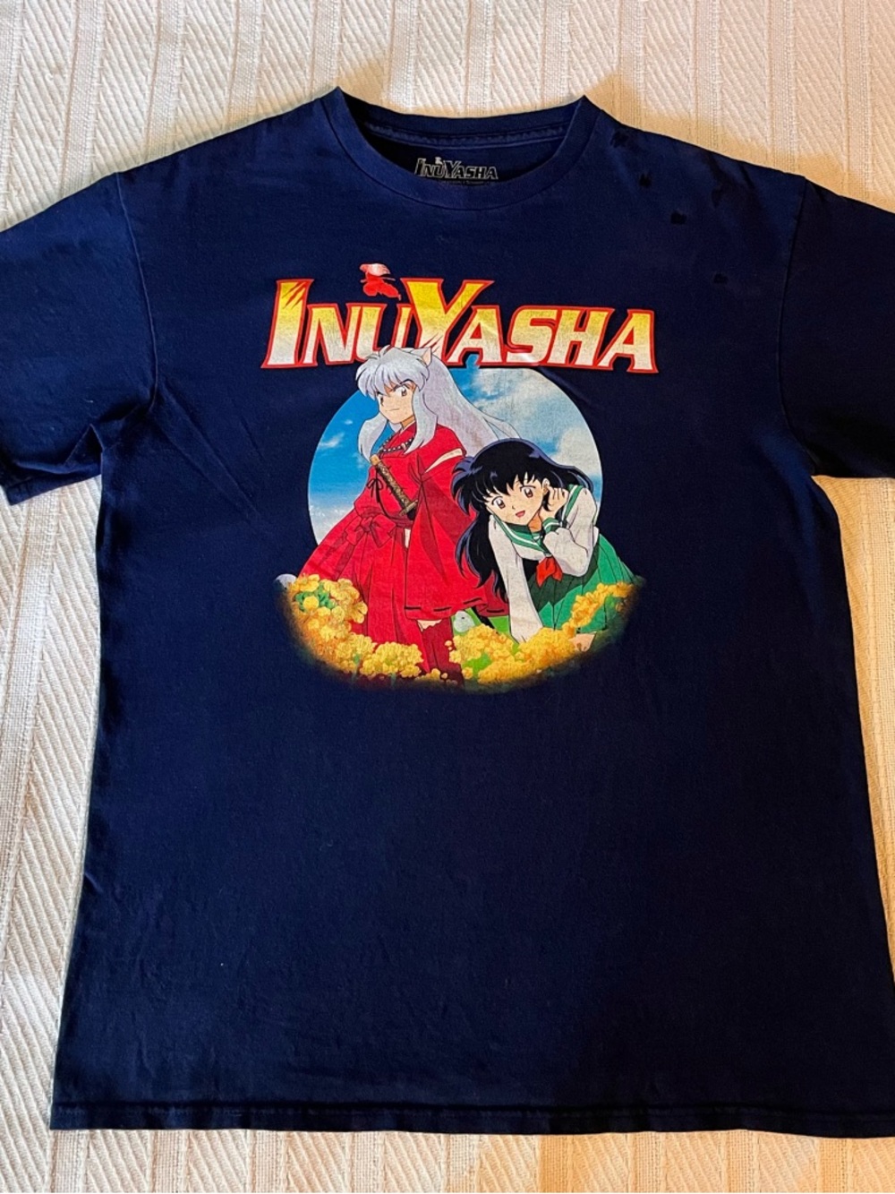 InuYasha Graphic Tee - Navy Blue with Red Green Yellow Print Japanese Manga